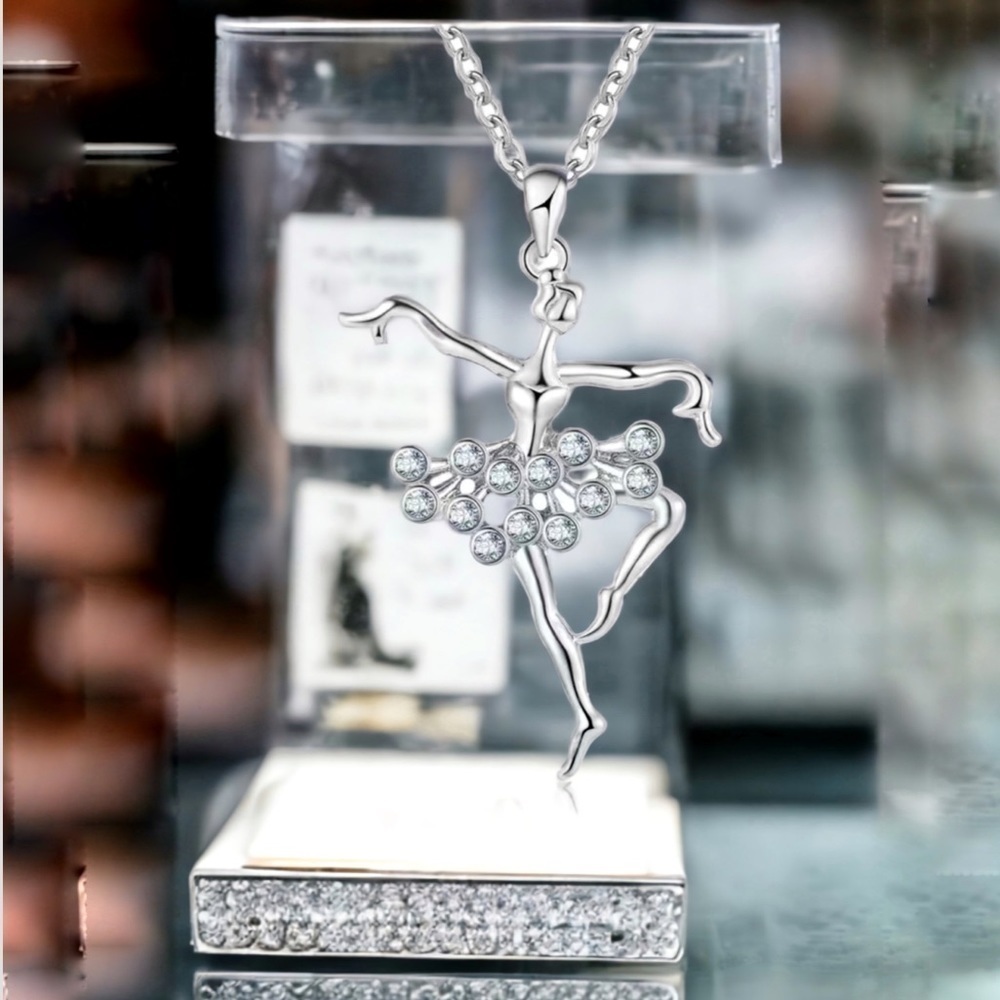 Ballerina Necklace Contemporary Ballet Artsy Sparkling Rhinestone Tutu - Picture 2 of 11